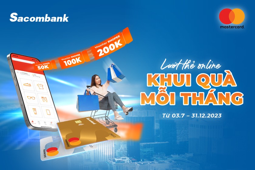 Săn e-voucher Shopee khi chi tiêu trực tuyến qua thẻ thanh toán Sacombank Mastercard 