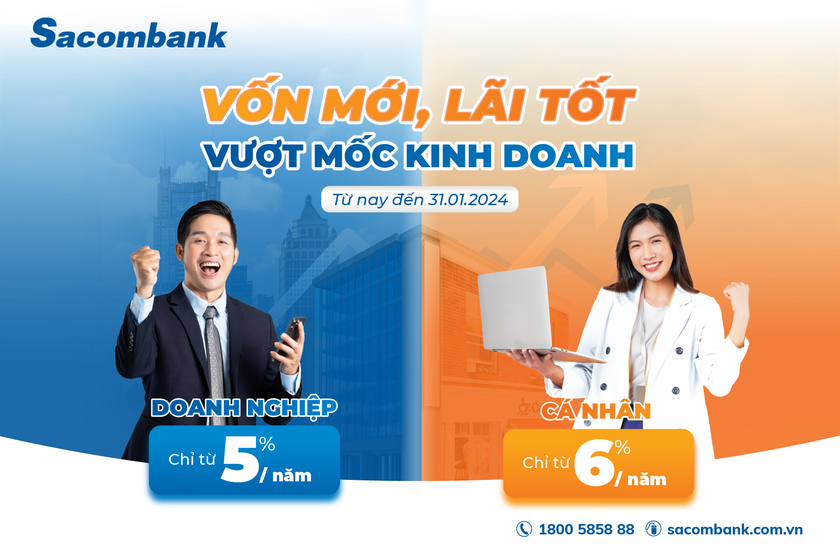 Sacombank bổ sung 12.000 tỷ đồng nguồn vốn cho vay với lãi suất tiếp tục giảm