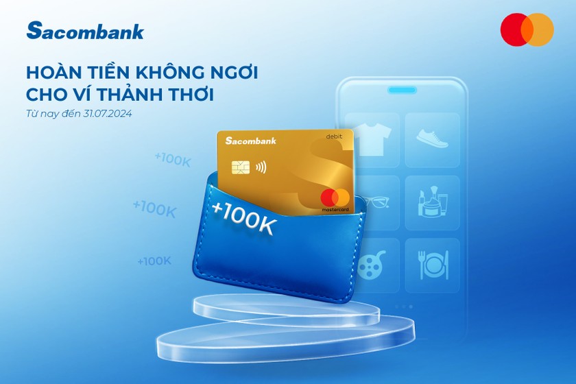 Chủ thẻ thanh toán Sacombank Mastercard nhận hoàn tiền khi chi tiêu trực tuyến