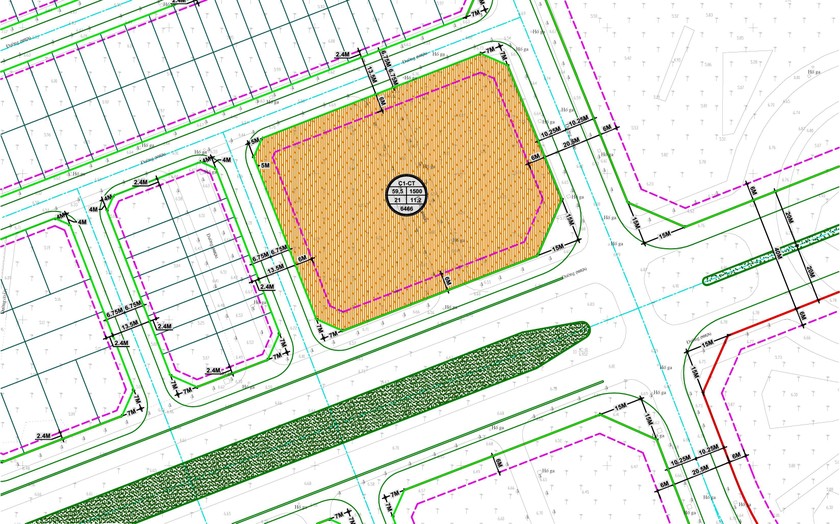 Ô đất C1-CT trên bản đồ quy hoạch được giới hạn bởi các đường giao thông.