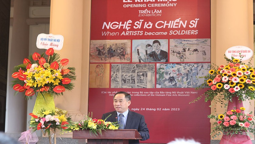 Ông Nguyễn Anh Minh - Giám đốc Bảo tàng Mỹ thuật Việt Nam phát biểu tại buổi khai mạc triển lãm.