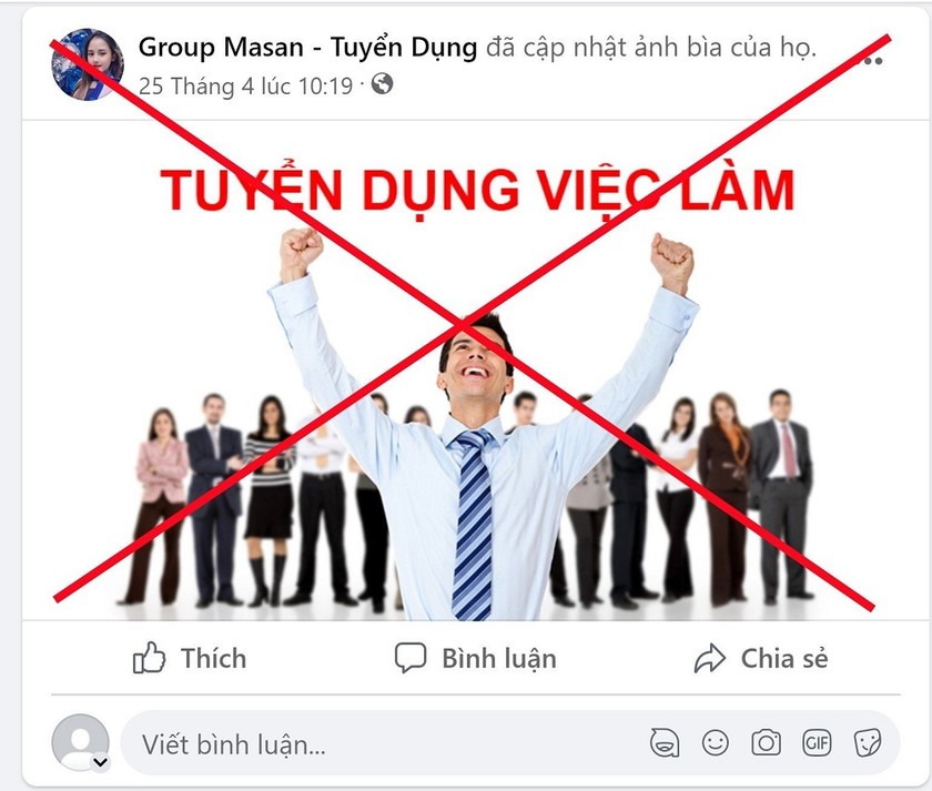 Fanpage tuyển dụng mạo danh Tập đoàn được các đối tượng lừa đảo sử dụng