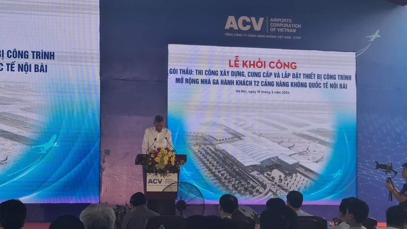 Ông Lại Xuân Thanh, Chủ tịch ACV phát tại lễ khởi công. (Ảnh: Minh Hữu)