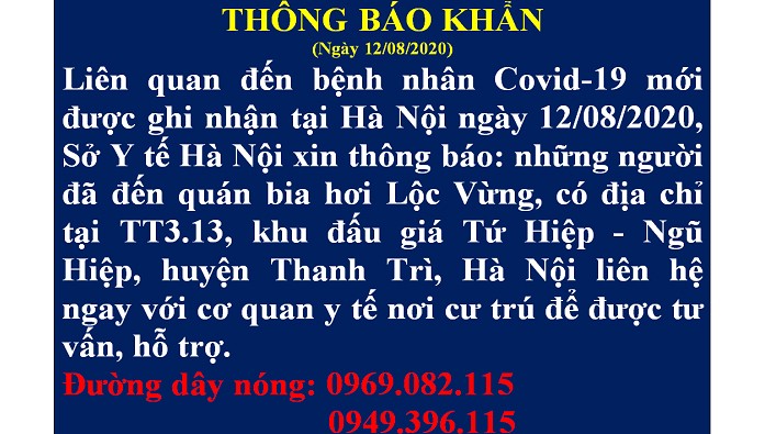 Thông báo khẩn của sở y tế Hà Nội