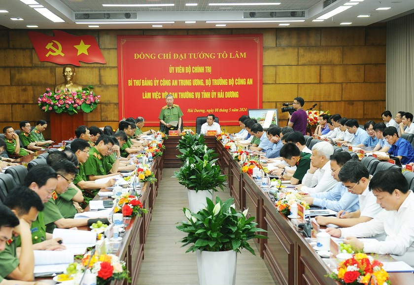  Đại tướng Tô Lâm cùng Đoàn công tác làm việc với Ban Thường vụ Tỉnh ủy Hải Dương
