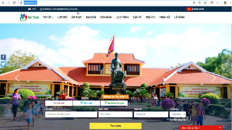 Giao diện Cổng thông tin du lịch Hà Tĩnh.