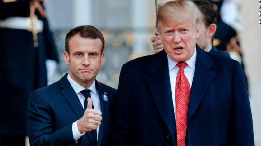 Tổng Thống Trump và Macron trước buổi họp mặt tại cung điện Elysee vào thứ Bảy vừa rồi. 
