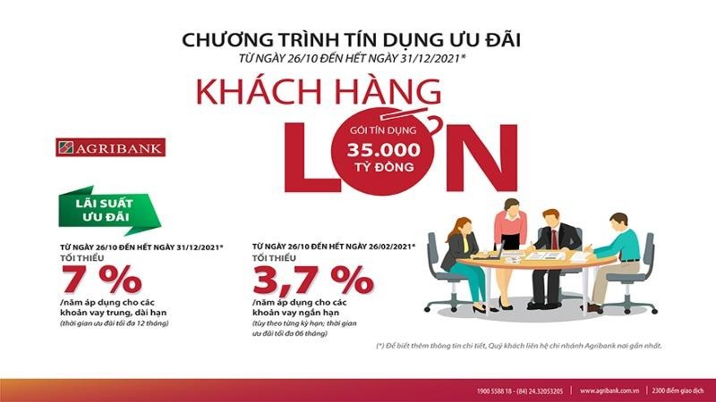 Agribank triển khai gói tín dụng ưu đãi với quy mô lên đến 35.000 tỷ đồng đối với các khách hàng lớn.