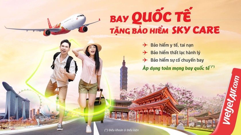 Vietjet tặng bảo hiểm Sky Care cho khách bay quốc tế.