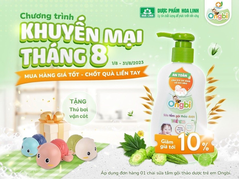 Chương trình khuyến mãi tháng 8 của Sữa tắm gội thảo dược trẻ em Ongbi. 