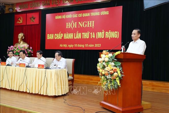 Hội nghị Ban Chấp hành lần thứ 14 của Đảng ủy Khối các cơ quan Trung ương. (Ảnh: TTXVN)