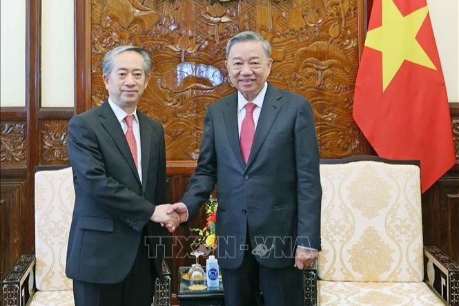 Chủ tịch nước Tô Lâm tiếp Đại sứ Trung Quốc tại Việt Nam Hùng Ba. Ảnh: Nhan Sáng/TTXVN.