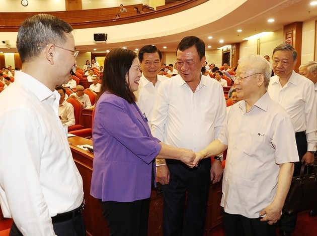 Tổng Bí thư Nguyễn Phú Trọng và các đại biểu tại Hội nghị sơ kết 1 năm hoạt động của Ban Chỉ đạo PCTN,TC cấp tỉnh, tháng 6/2023. (Ảnh trong bài: T.Dũng)