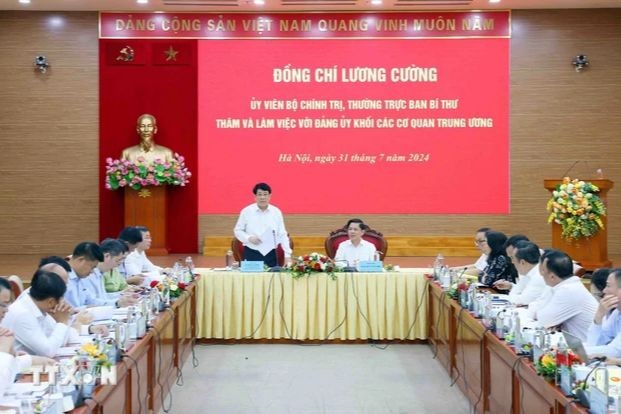 Thường trực Ban Bí thư Lương Cường cho rằng, chất lượng xây dựng các tổ chức đảng và trách nhiệm cán bộ, đảng viên trong Đảng bộ Khối có ý nghĩa rất quan trọng. (Ảnh: Phạm Kiên)