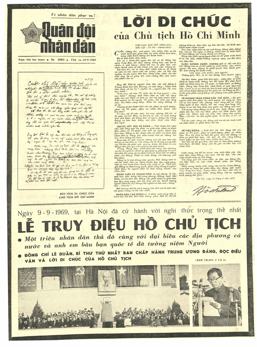 Báo Quân đội nhân dân, ra ngày 10/9/1969.