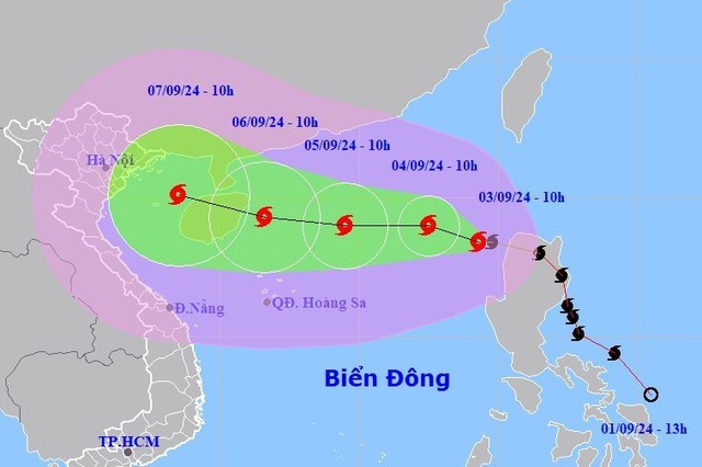 Dự báo trong khoảng từ ngày 04-06/9 bão YAGI có thể đạt cấp bão rất mạnh trên khu vực Đông Bắc Biển Đông, gió mạnh tối đa có thể lên tới cấp 13, giật cấp 16 gần tâm bão.