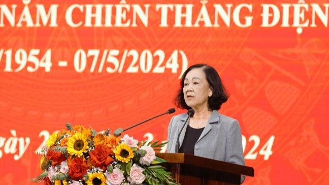 Thường trực Ban Bí thư Trương Thị Mai phát biểu tại Hội nghị. Ảnh: Quang Vinh.