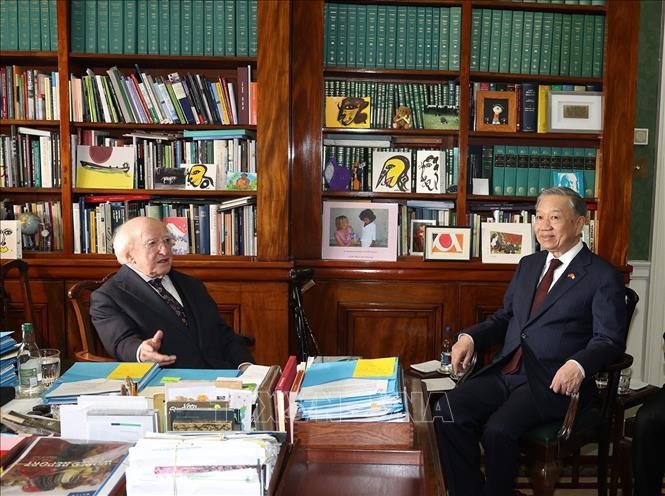 Tổng Bí thư, Chủ tịch nước Tô Lâm gặp riêng Tổng thống Ireland Michael D. Higgins. Ảnh: Trí Dũng/TTXVN