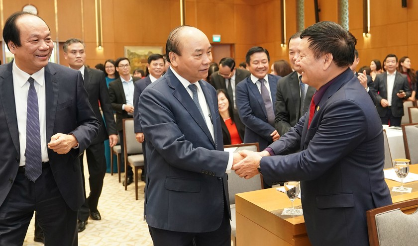 Thủ tướng Chính phủ Nguyễn Xuân Phúc đến dự Hội nghị tổng kết công tác năm 2019, triển khai nhiệm vụ năm 2020 của Văn phòng Chính phủ. Ảnh: VGP
