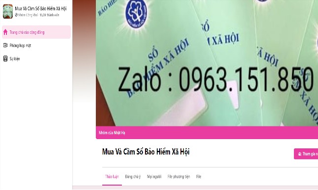 Một trong các trang facebook mua bán, cầm cố sổ BHXH trái pháp luật.