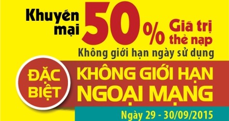 Viettel khuyến mại 50% thẻ nạp không giới hạn ngoại mạng