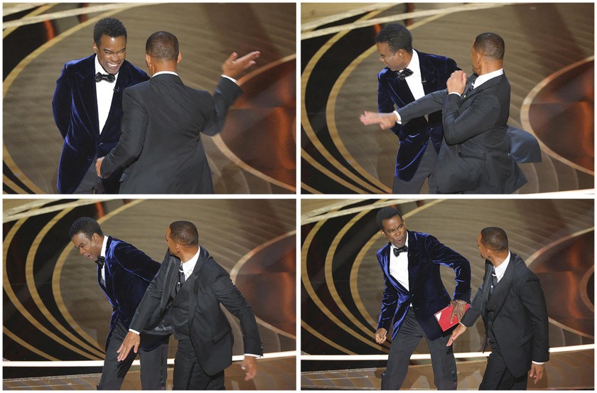 Hình ảnh Will Smith tát thẳng vào mặt nam danh hài Chris Rock.