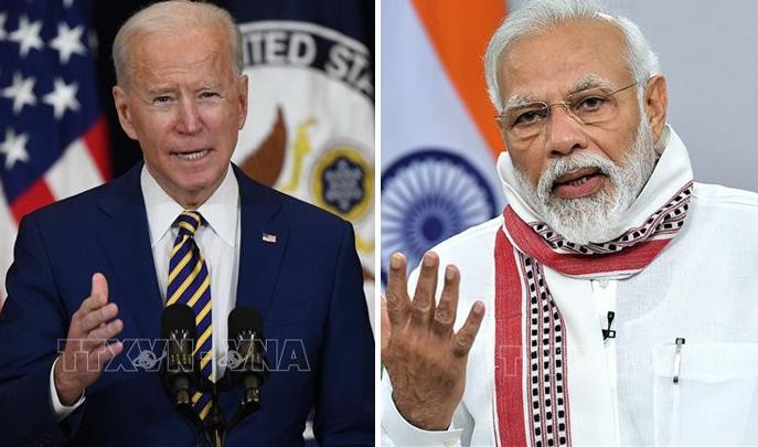 Tổng thống Mỹ Joe Biden (trái) và Thủ tướng Thủ tướng Ấn Độ Narendra Modi (phải) đã trao đổi trực tuyến