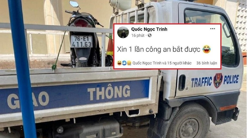 Xe mô tô vi phạm giao thông và bài đăng trên trang Facebook cá nhân của nam thanh niên. (Ảnh: CA).