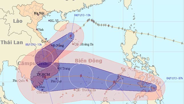 Vị trí và hướng đi của bão.