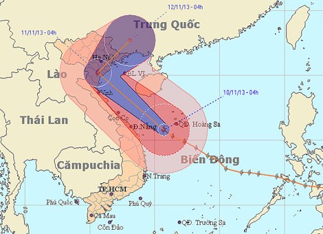 Vị trí và đường đi bão số 14 lúc 5h ngày 10/11.