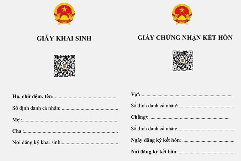 Bản điện tử có mã QR Code của giấy khai sinh, giấy chứng nhận kết hôn.