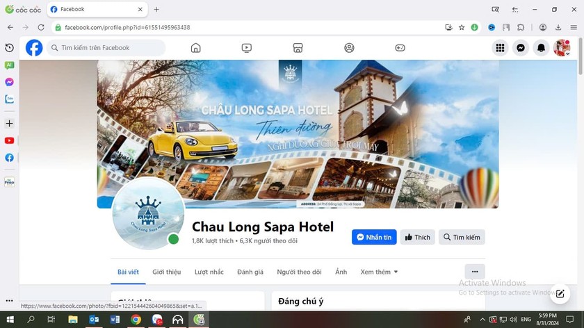 Hình ảnh page giả mạo khách sạn Châu Long ở thị xã Sa Pa