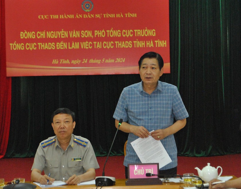 Phó Tổng Cục trưởng Nguyễn Văn Sơn làm việc với Cục THADS tỉnh Hà Tĩnh. Ảnh: Hữu Anh