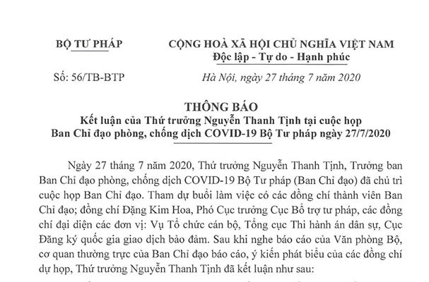 Các đơn vị thuộc Bộ Tư pháp chủ động các biện pháp phòng, chống dịch Covid -19