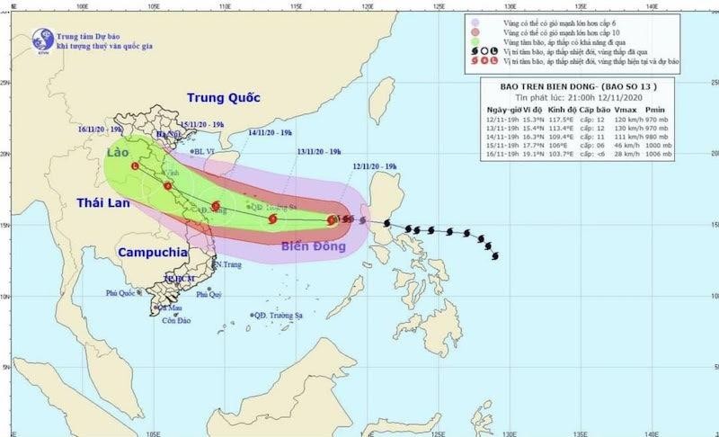 Hướng di chuyển của cơn bão số 13.