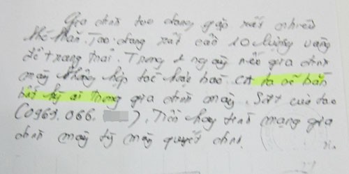 Lá thư tống tiền của bị cáo Vương