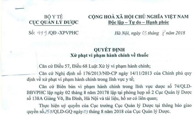 Tước giấy chứng nhận đủ điều kiện kinh doanh thuốc của Công ty Phương Trinh