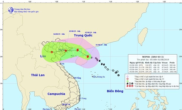 Vị trí và đường đi dự kiến của bão số 3. (nchmf.gov.vn)