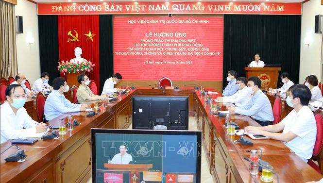 Quang cảnh Lễ hưởng ứng phong trào thi đua đặc biệt tại Học viện Chính trị Quốc gia Hồ Chí Minh.