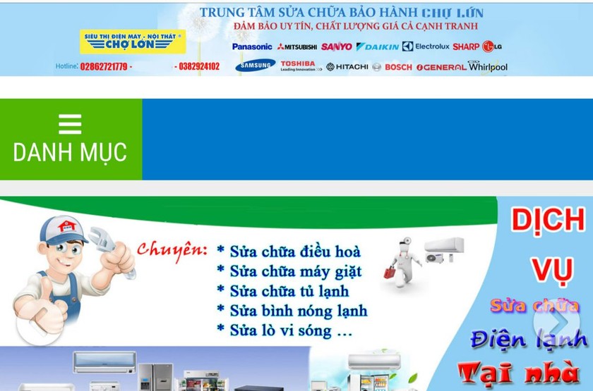 Một website dễ gây nhầm lẫn cho người dùng khi sử dụng hình ảnh thương hiệu Điện máy chợ Lớn. 