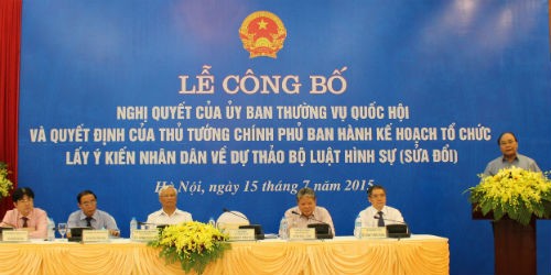 Toàn cảnh Lễ công bố Nghị quyết của Ủy ban Thường vụ Quốc hội và Quyết định của Thủ tướng Chính phủ ban hành Kế hoạch tổ chức lấy ý kiến nhân dân về Dự thảo Bộ luật Hình sự (sửa đổi)