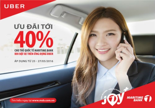 Ưu đãi tới 40% cho chủ thẻ quốc tế Maritime Bank khi đi taxi Uber