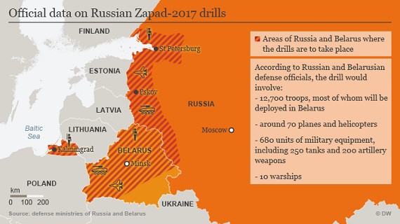 Số liệu chính thức về cuộc tập trận Zapad-2017 do Bộ quốc phòng Nga và Belarus cung cấp. Ảnh: DW/Soha