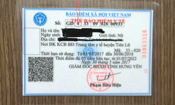 Ký hiệu bằng số từ 1 đến 5, tại ô thứ 2 là mức hưởng khi đi khám chữa bệnh của người tham gia BHYT