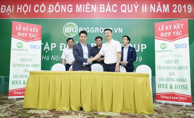 Doanh nhân Võ Phi Nhật Huy – Chủ tịch Big Group ký kết hợp tác đưa Tập đoàn niêm yết lên sàn chứng khoán trong năm 2020, 2021 với đối tác tài chính tại Đại hội Cổ đông của công ty ở miền Bắc Doanh nhân Võ Phi Nhật Huy: