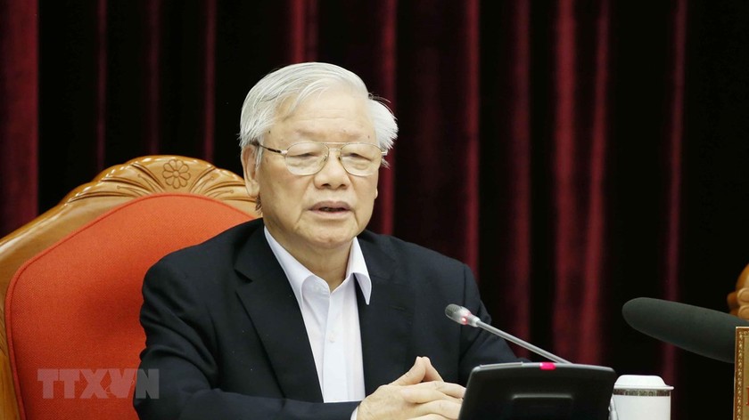 Tổng Bí thư, Chủ tịch nước Nguyễn Phú Trọng phát biểu chỉ đạo tại Hội nghị cán bộ toàn quốc, ngày 23/4. Ảnh: TTXVN