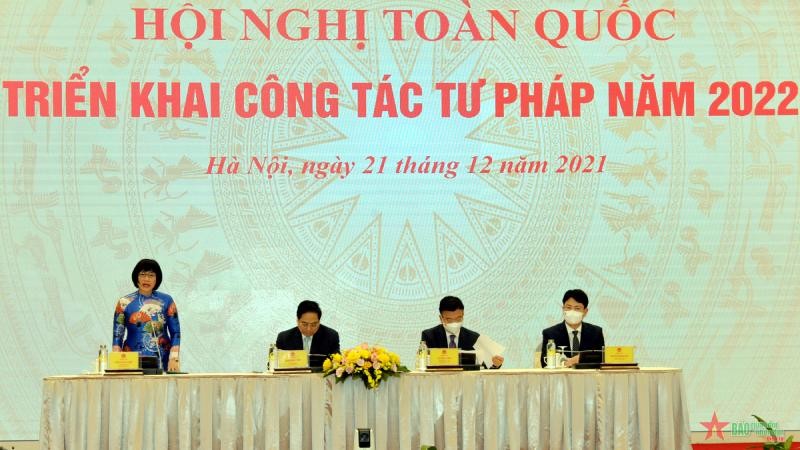 Hội nghị toàn quốc triển khai nhiệm vụ công tác tư pháp năm 2022 diễn ra ngày 21/12.