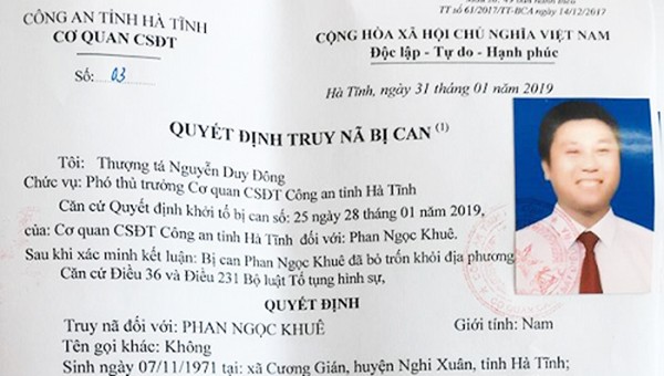 Lệnh truy nã Phan Ngọc Khuê 