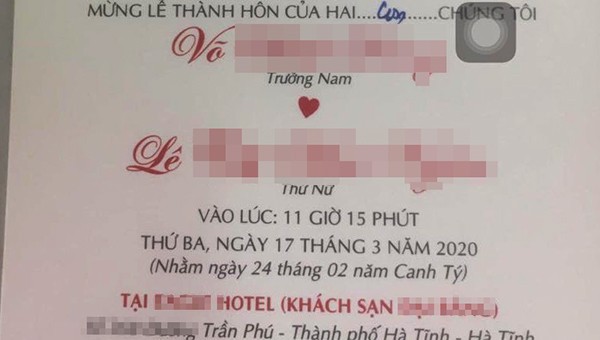 Thiệp mờidự tiệc cưới  con trai ông Võ Tá Đinh vào trưa 17/3/2020