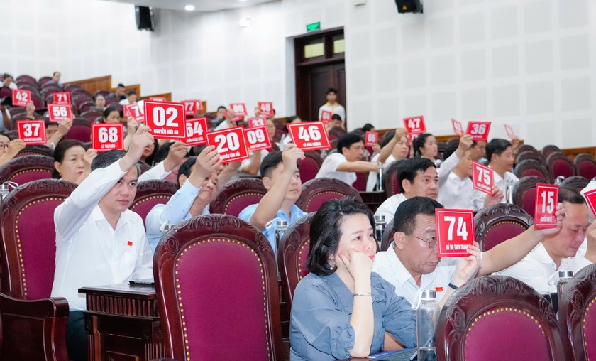 Đại biểu HĐND tỉnh Nghệ An biểu quyết tại Kỳ họp thứ 30 - Kỳ họp chuyên đề tháng 6/2025. 